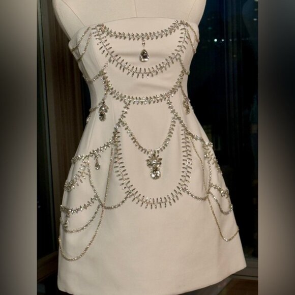 🆕 SIMKHAI 🧿 NWOT Arta Crystal Embellished Bustier Mini Dress, White, Sz US 2 - Picture 4 of 16